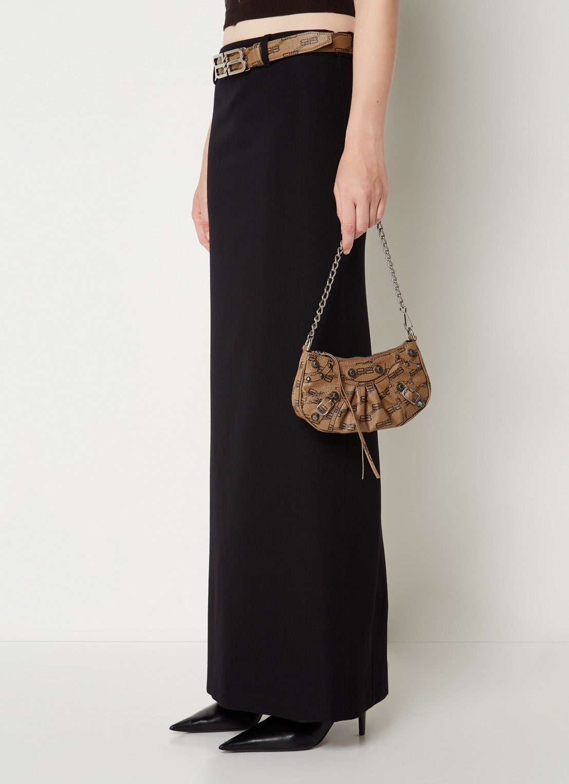 Balenciaga Le Cagole Mini schoudertas van lamsleer met studs - voorkant 4 lichtbruin
