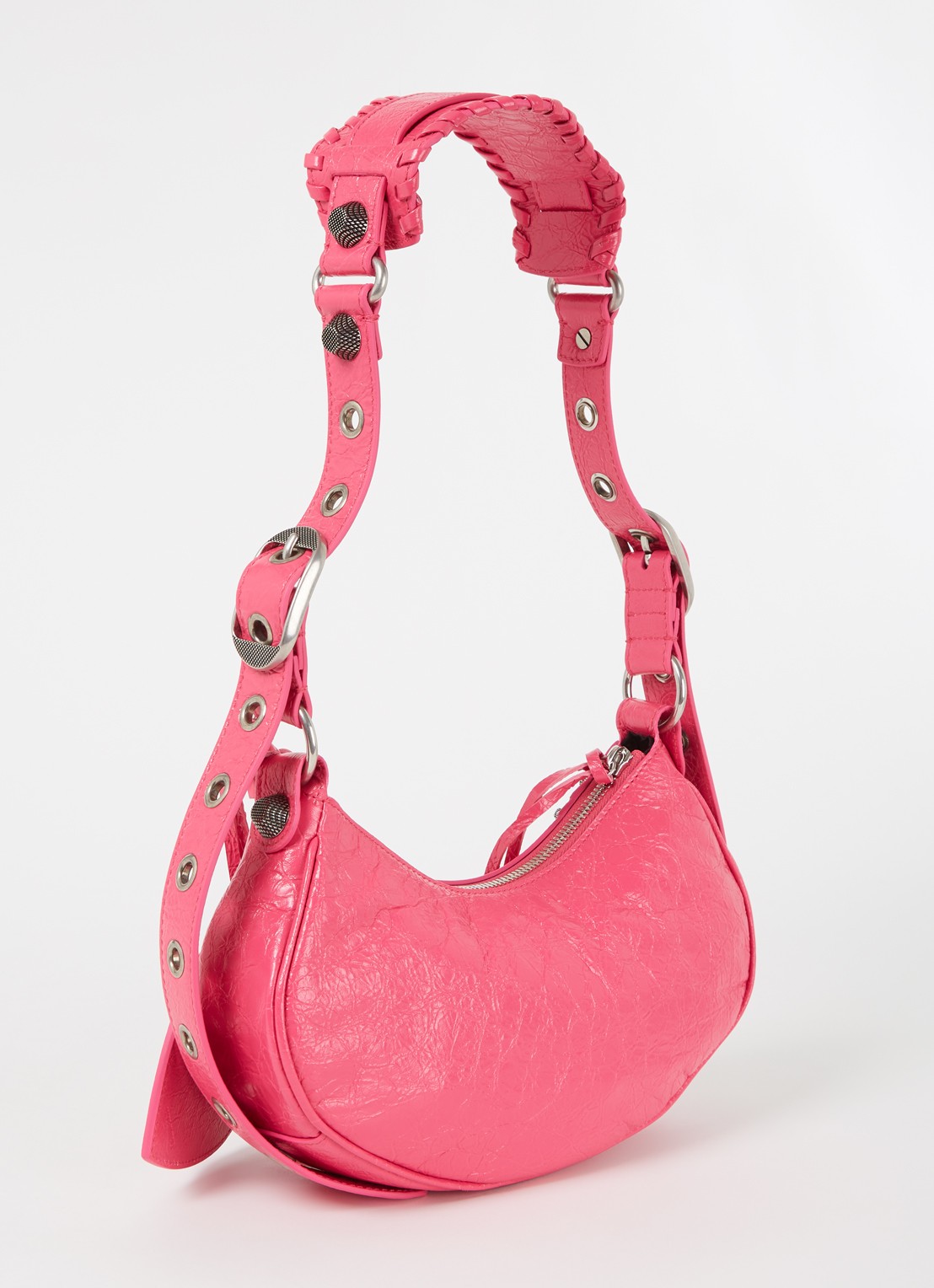 Balenciaga Le Cagole XS schoudertas van lamsleer met studs - achterkant 3 donkerroze