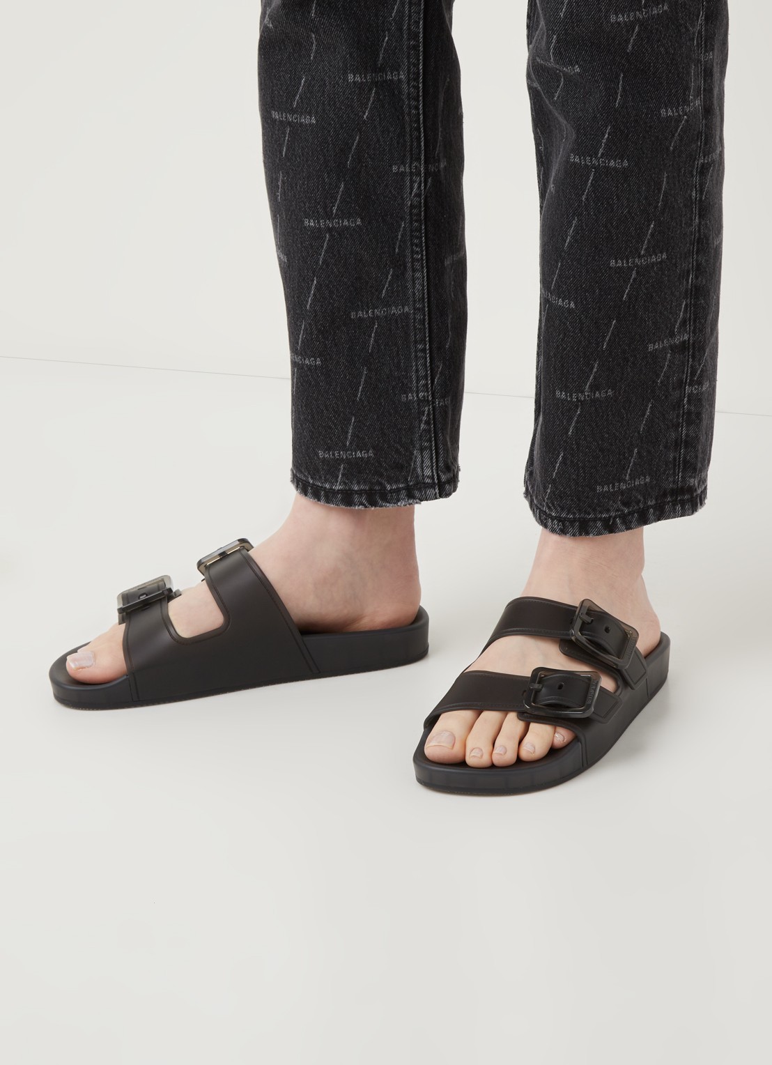 Balenciaga Mallorca slipper met gespdetail - voorkant 4 antraciet