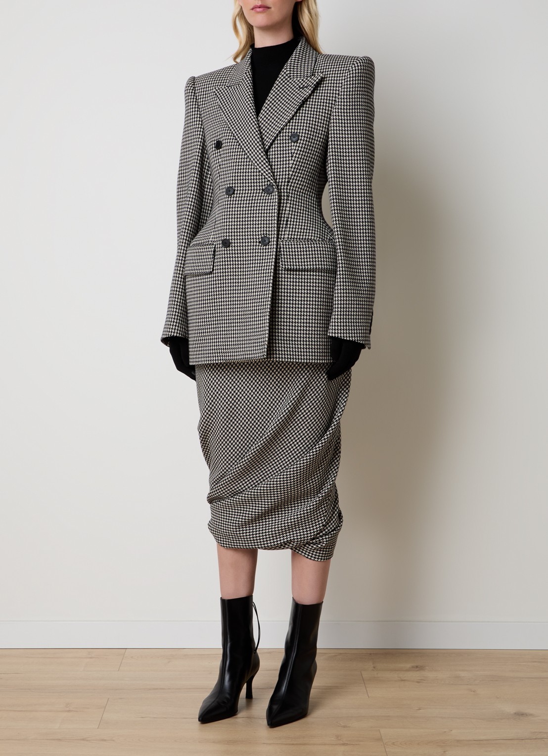 Balenciaga Midi rok van wol met pied-de-poule dessin - voorkant 3 zwart