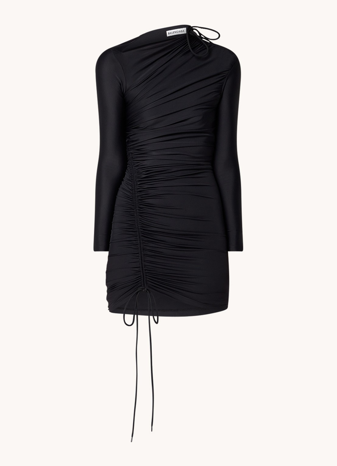 Balenciaga Mini jurk met rijgdetail en asymmetrische hals - voorkant zwart