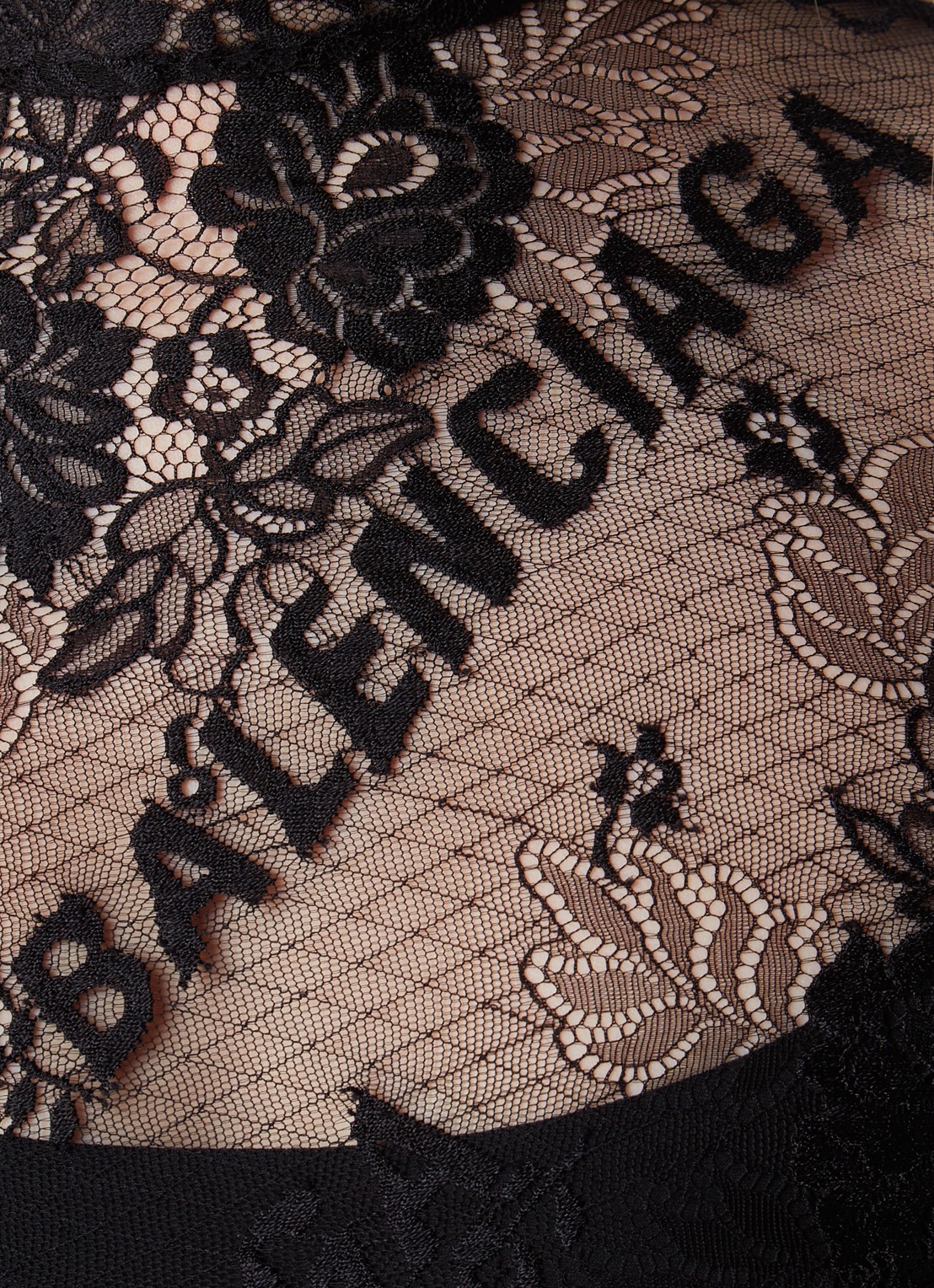 Balenciaga Mini jurk van kant met logoprint - detail 3 zwart