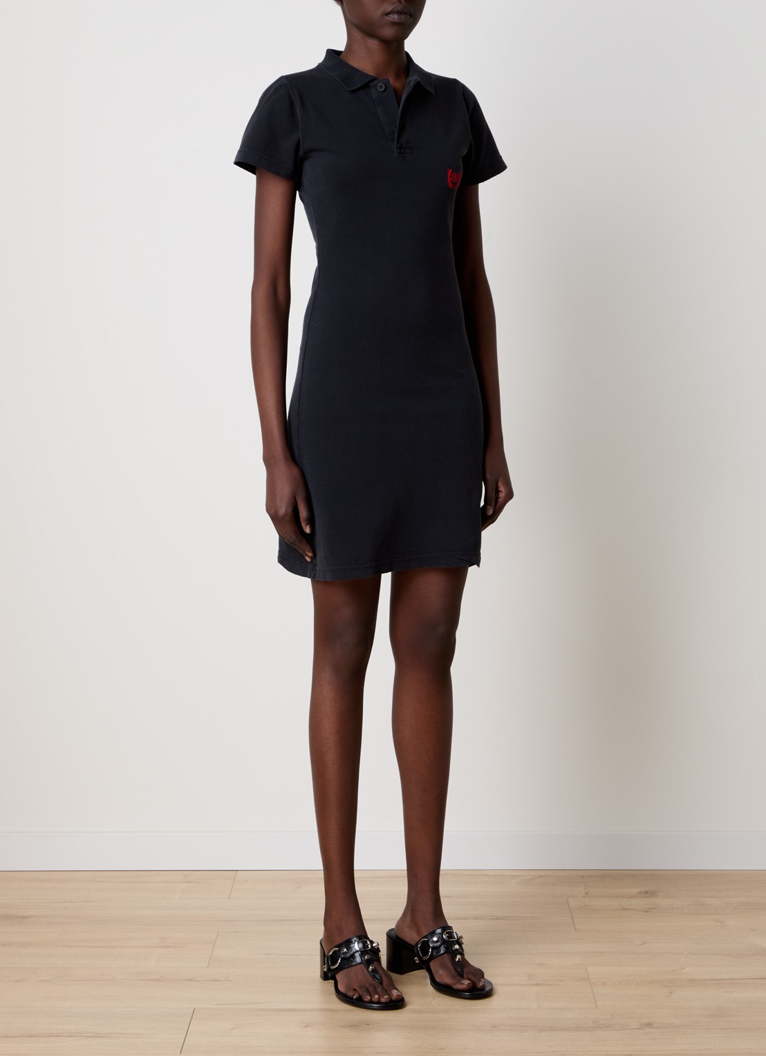 Balenciaga Mini jurk van piqué katoen met polokraag - voorkant 2 zwart