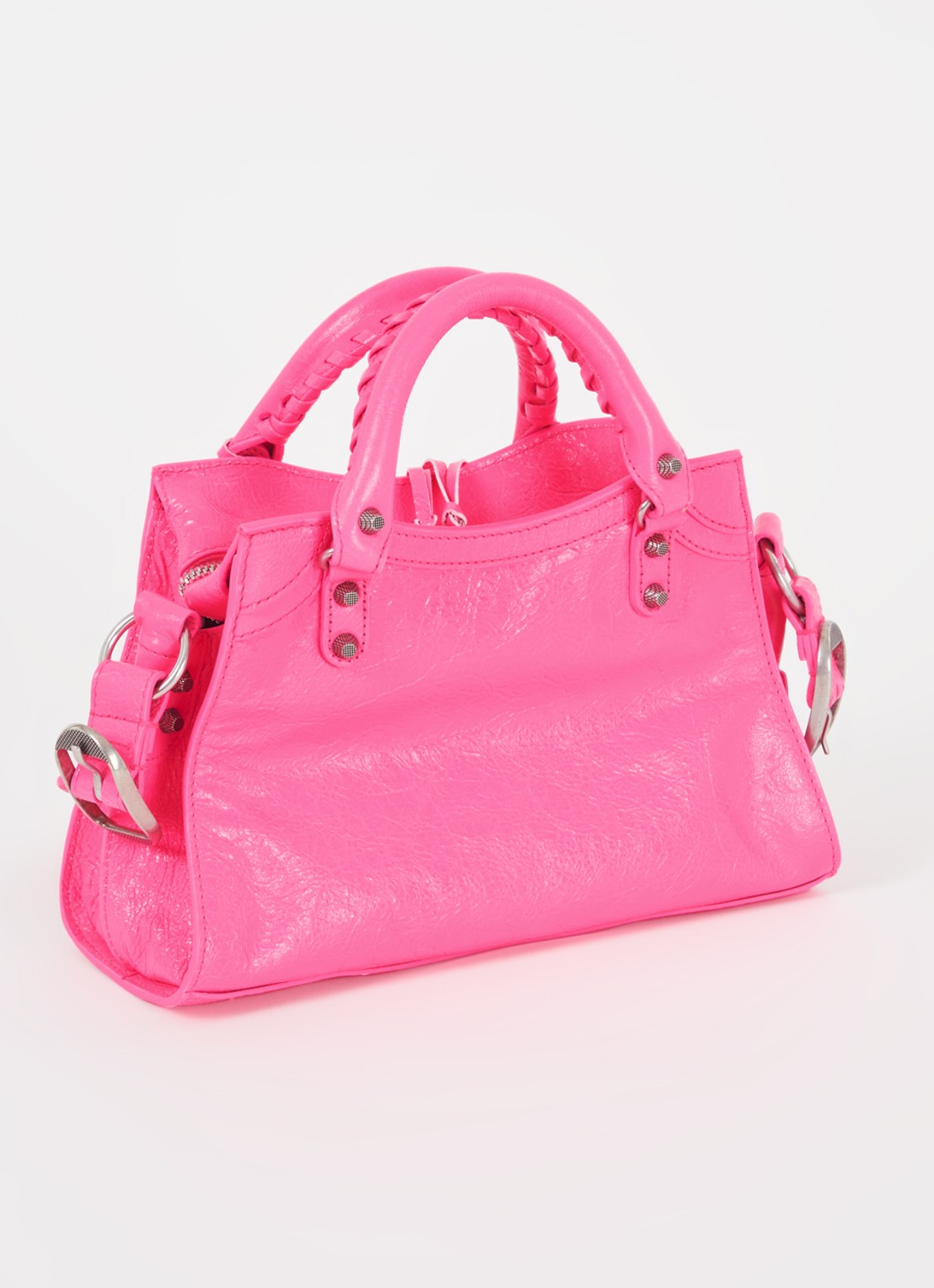 Balenciaga Neo Cagole XS handtas van lamsleer met studs  - achterkant 7 neonroze
