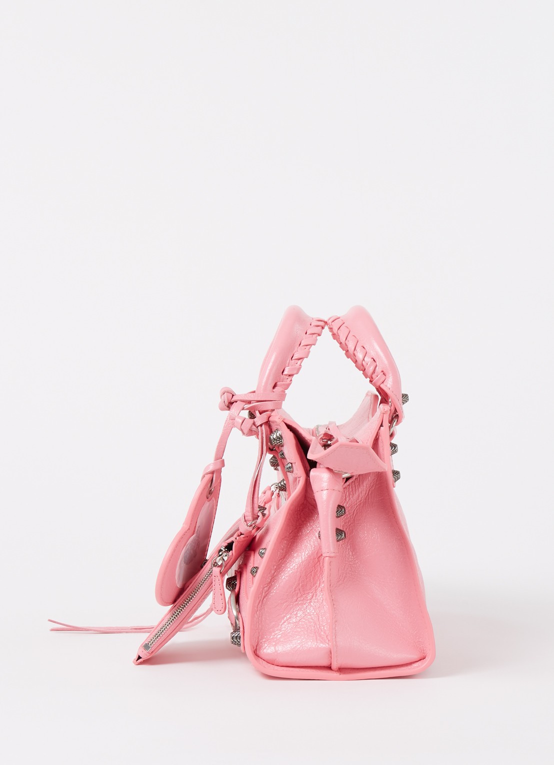 Balenciaga Neo Cagole XS handtas van lamsleer met studs - detail 5 roze