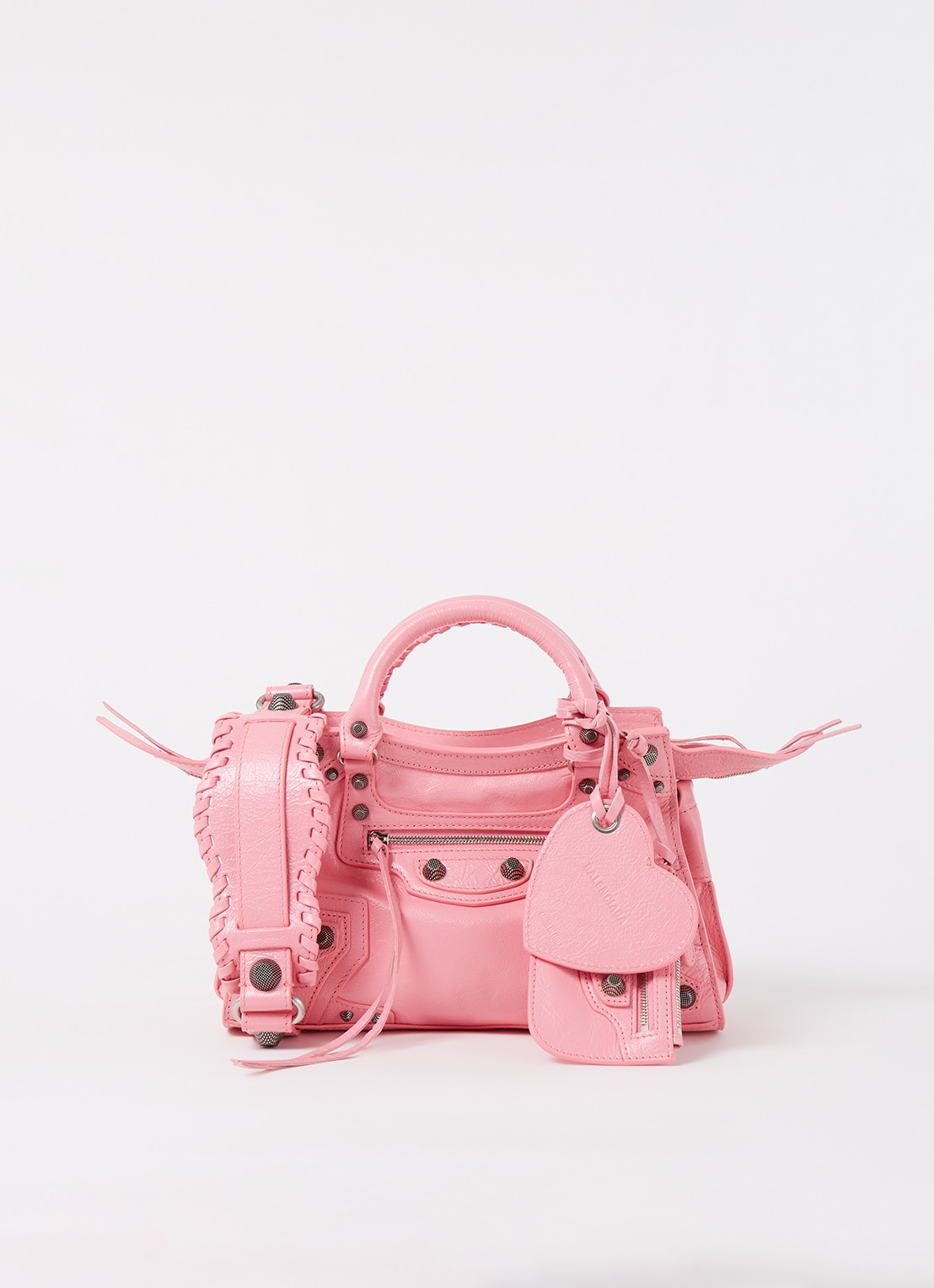 Balenciaga Neo Cagole XS handtas van lamsleer met studs - voorkant roze