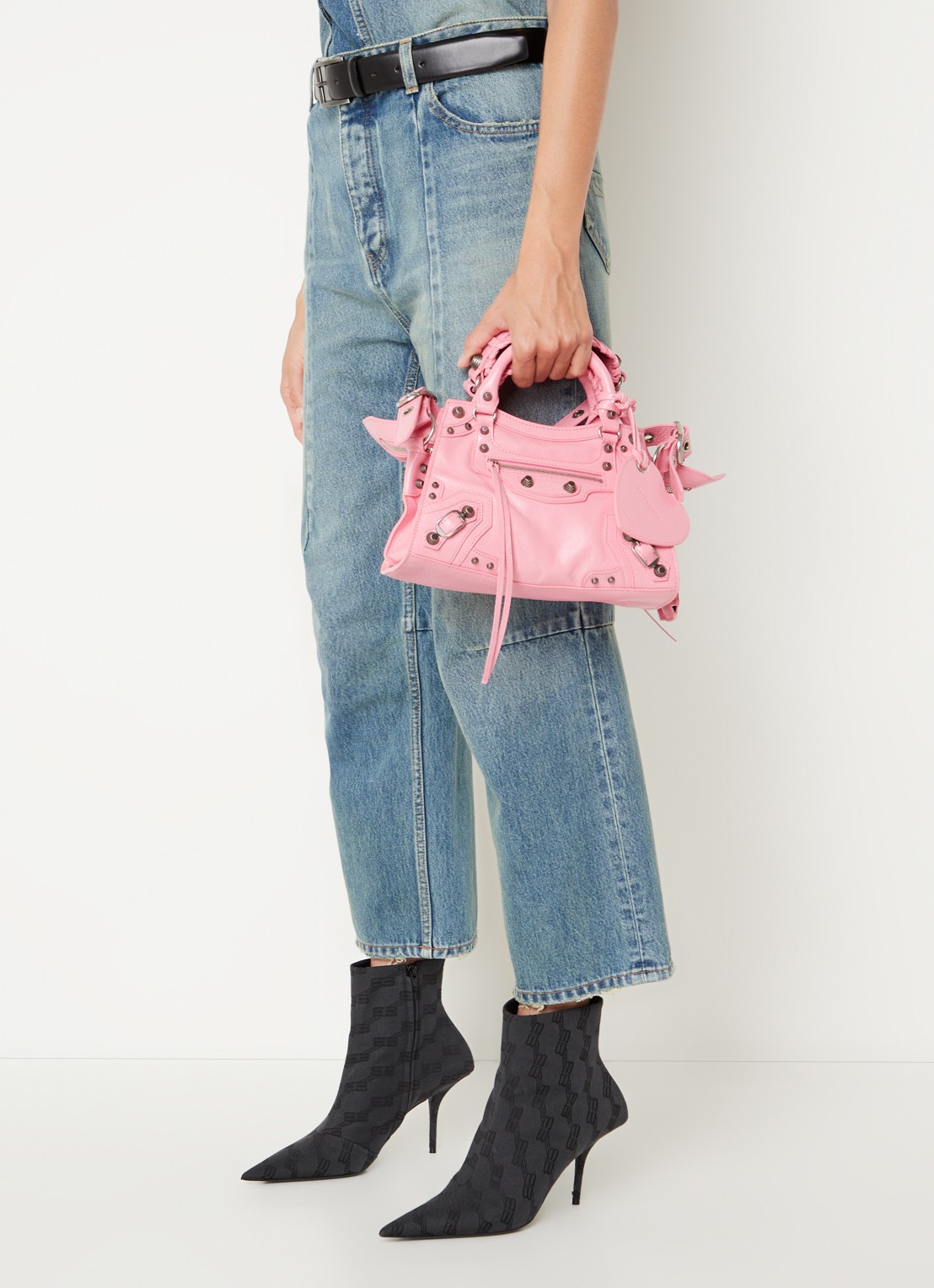 Balenciaga Neo Cagole XS handtas van lamsleer met studs - voorkant 2 roze