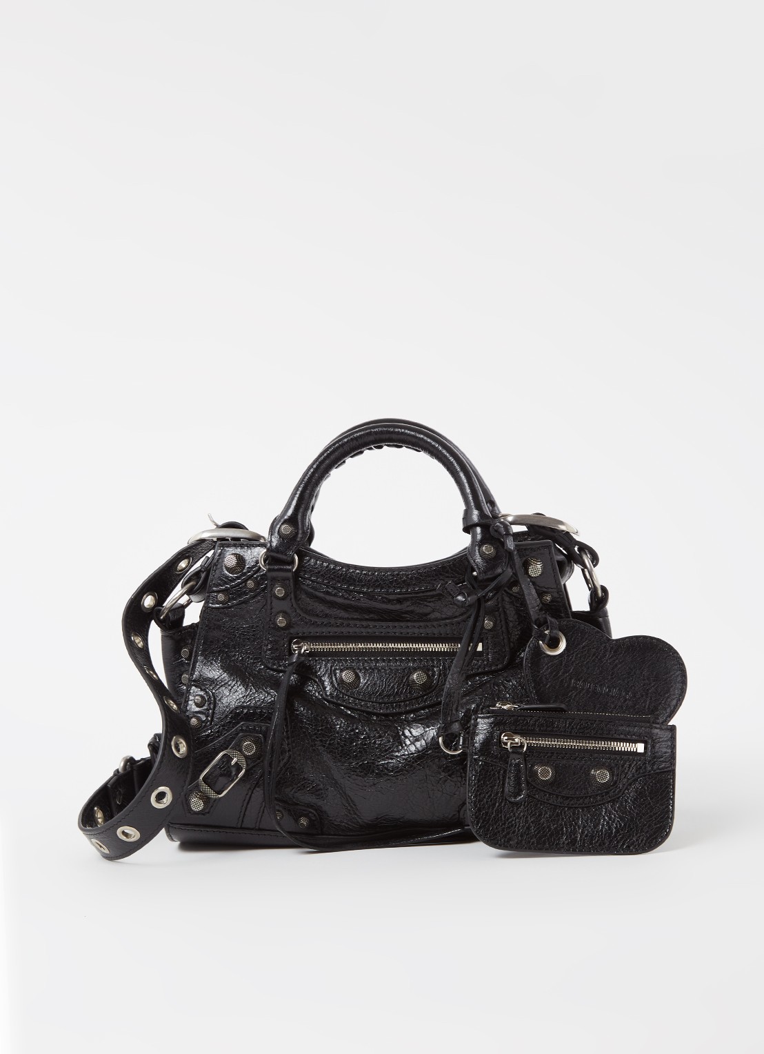 Balenciaga Neo Cagole XS handtas van lamsleer met studs - voorkant 5 zwart