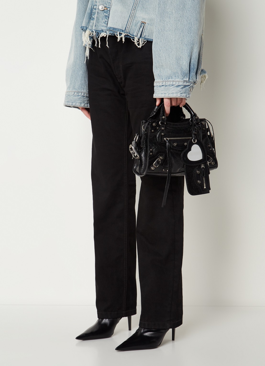 Balenciaga Neo Cagole XS handtas van lamsleer met studs - voorkant 6 zwart