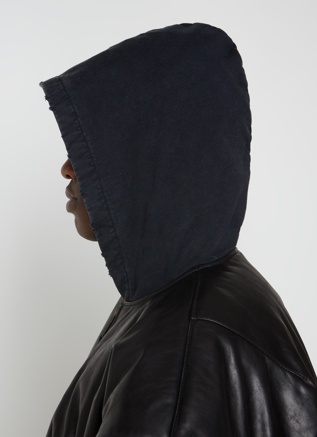 Balenciaga Oversized bomberjack van leer met capuchon - detail 5 zwart