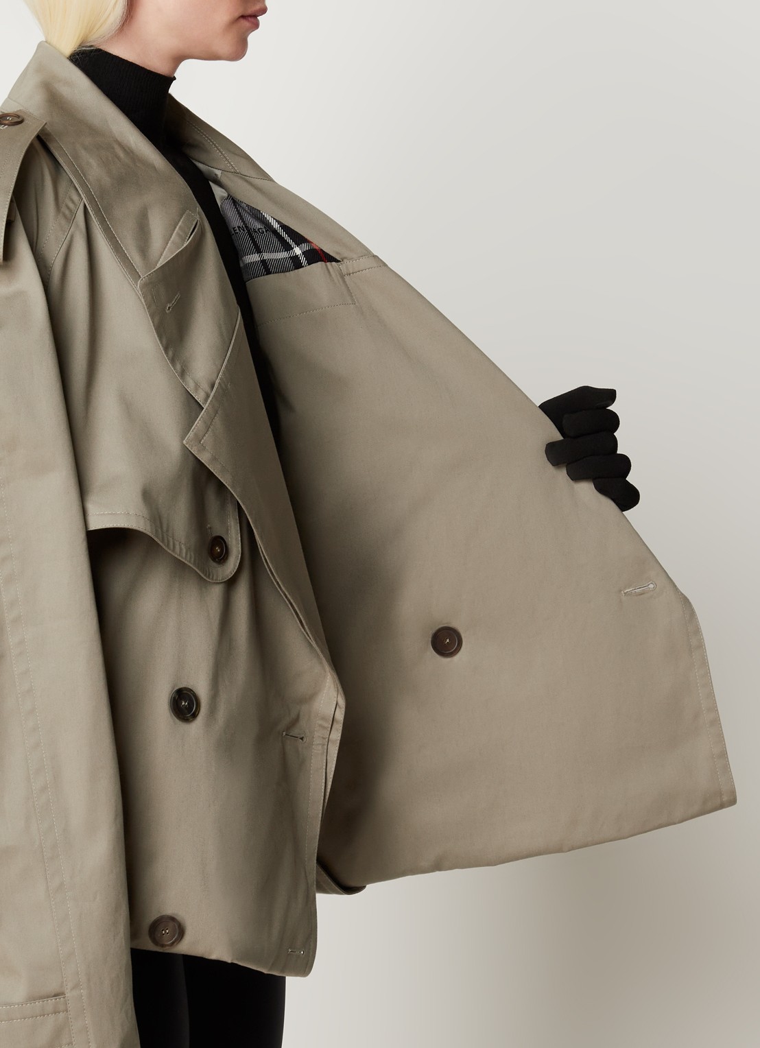 Balenciaga Oversized double-breasted trenchcoat met ceintuur - detail 5 khaki
