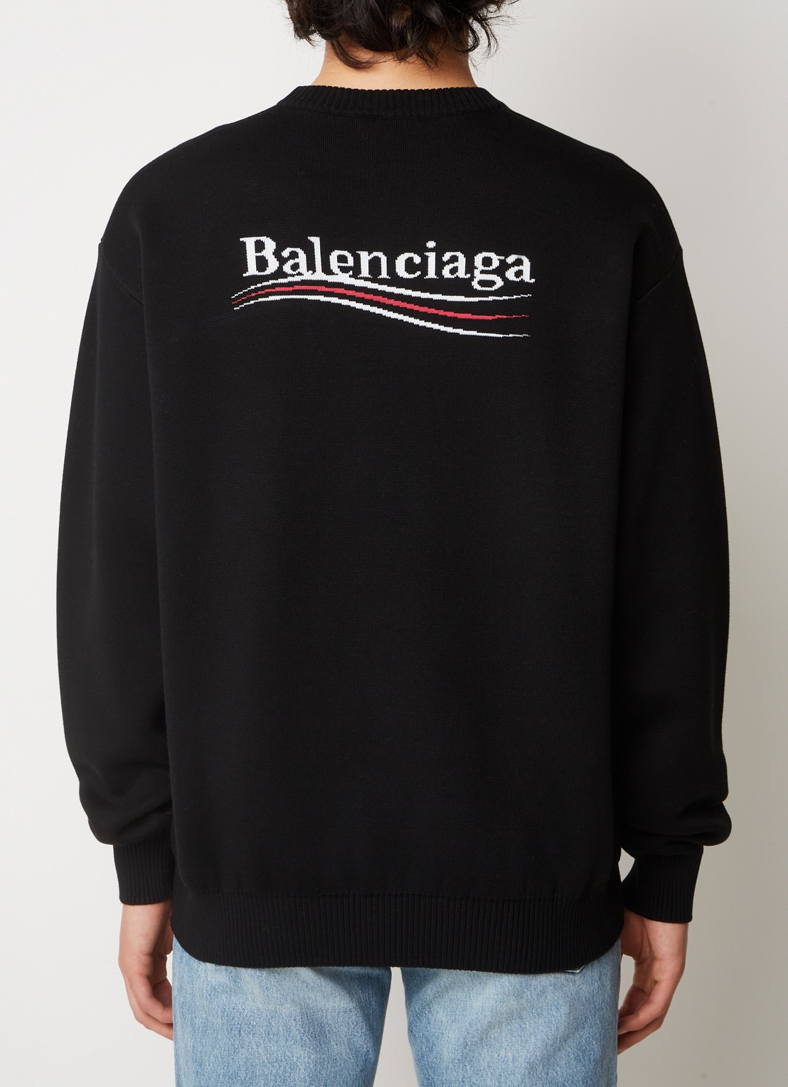 Balenciaga Political Campaign fijngebreide trui met logoborduring - achterkant zwart