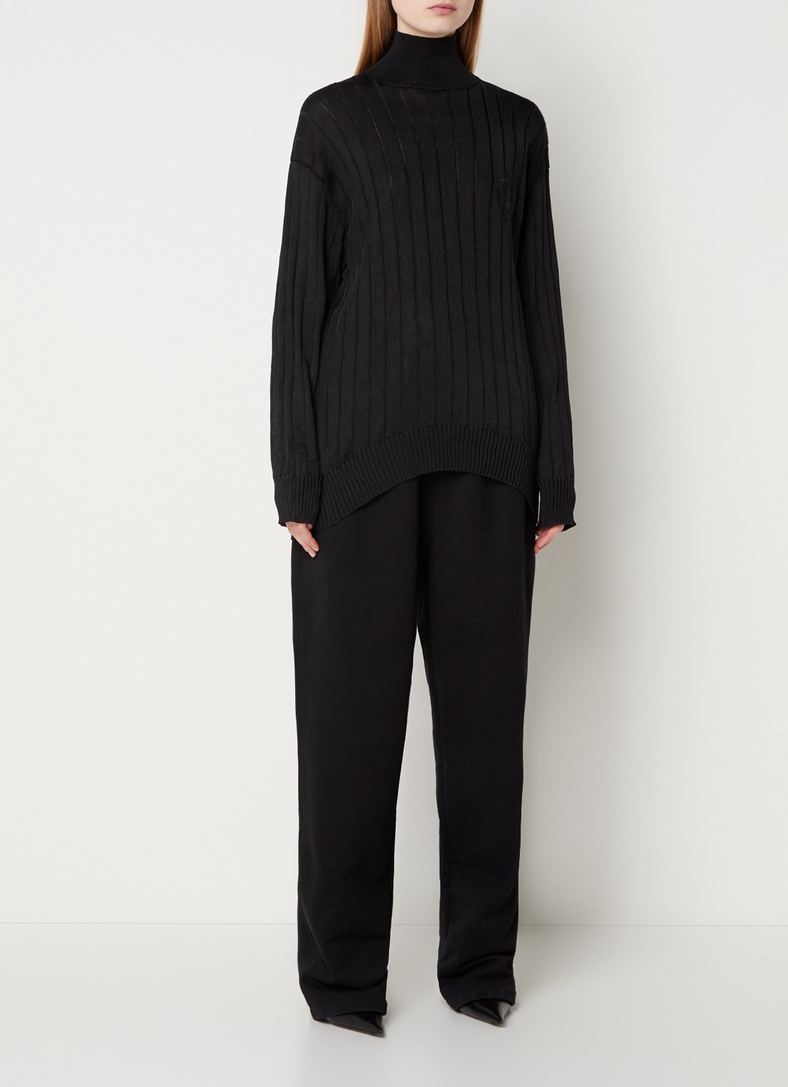 Balenciaga Ribgebreide coltrui van zijde met logoborduring  - voorkant 3 zwart