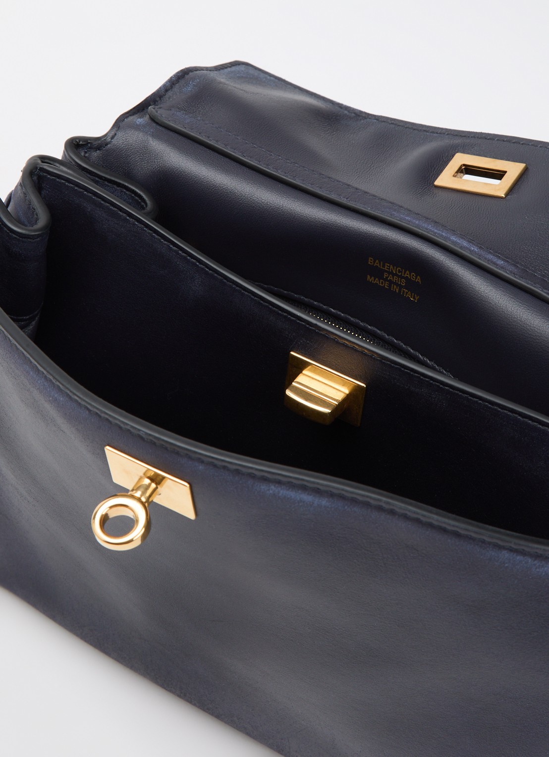 Balenciaga Rodeo Small handtas van kalfsleer met afneembare schouderriem - detail donkerblauw