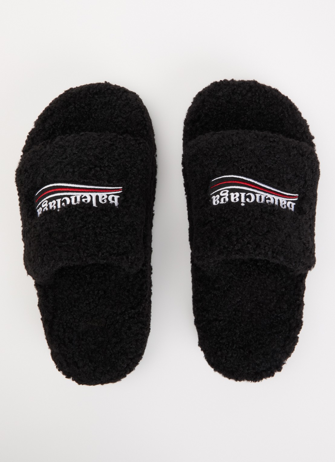 Balenciaga Slipper van teddy met logoborduring - detail 4 zwart
