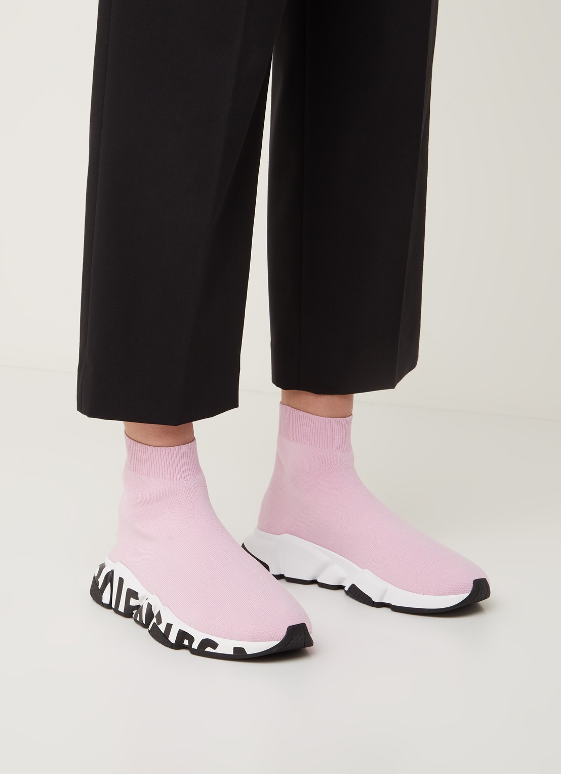 Balenciaga Speed Trainer Graffiti sneaker met gebreid bovenwerk - voorkant 2 lichtroze