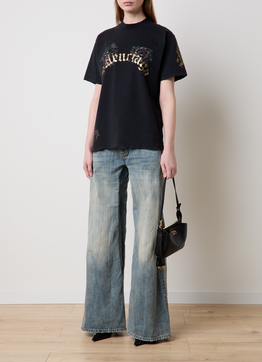 Balenciaga T-shirt met logo- en backprint - voorkant 3 zwart