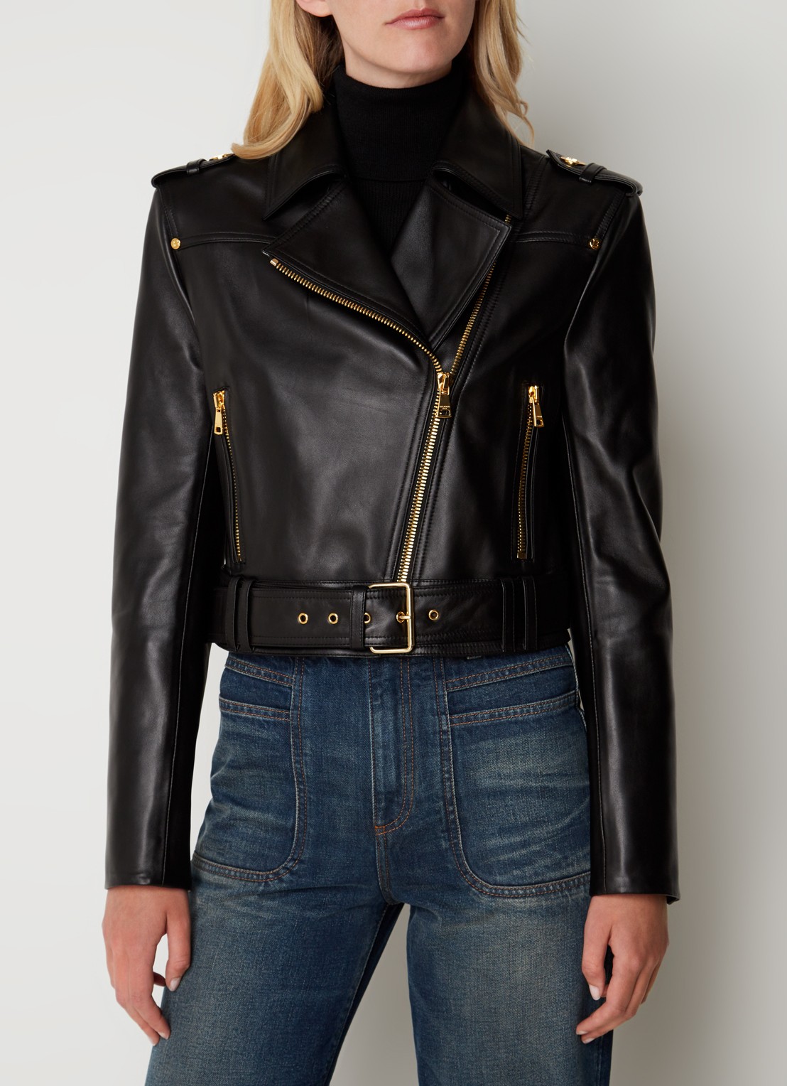 Balmain Bikerjack van kalfsleer met ritszakken - detail 4 zwart