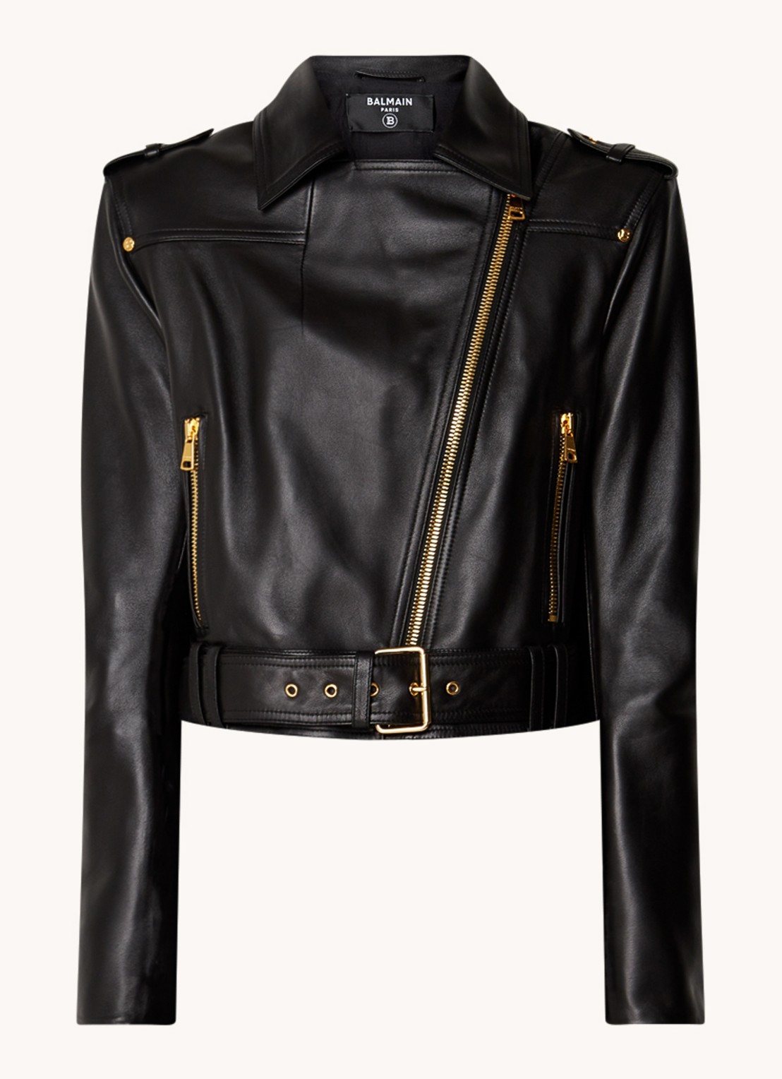 Balmain Bikerjack van kalfsleer met ritszakken - voorkant 2 zwart