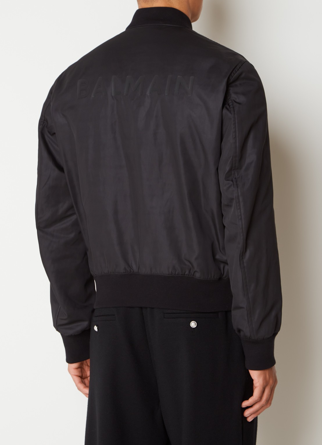 Balmain Bomberjack met logo- en backprint - achterkant zwart