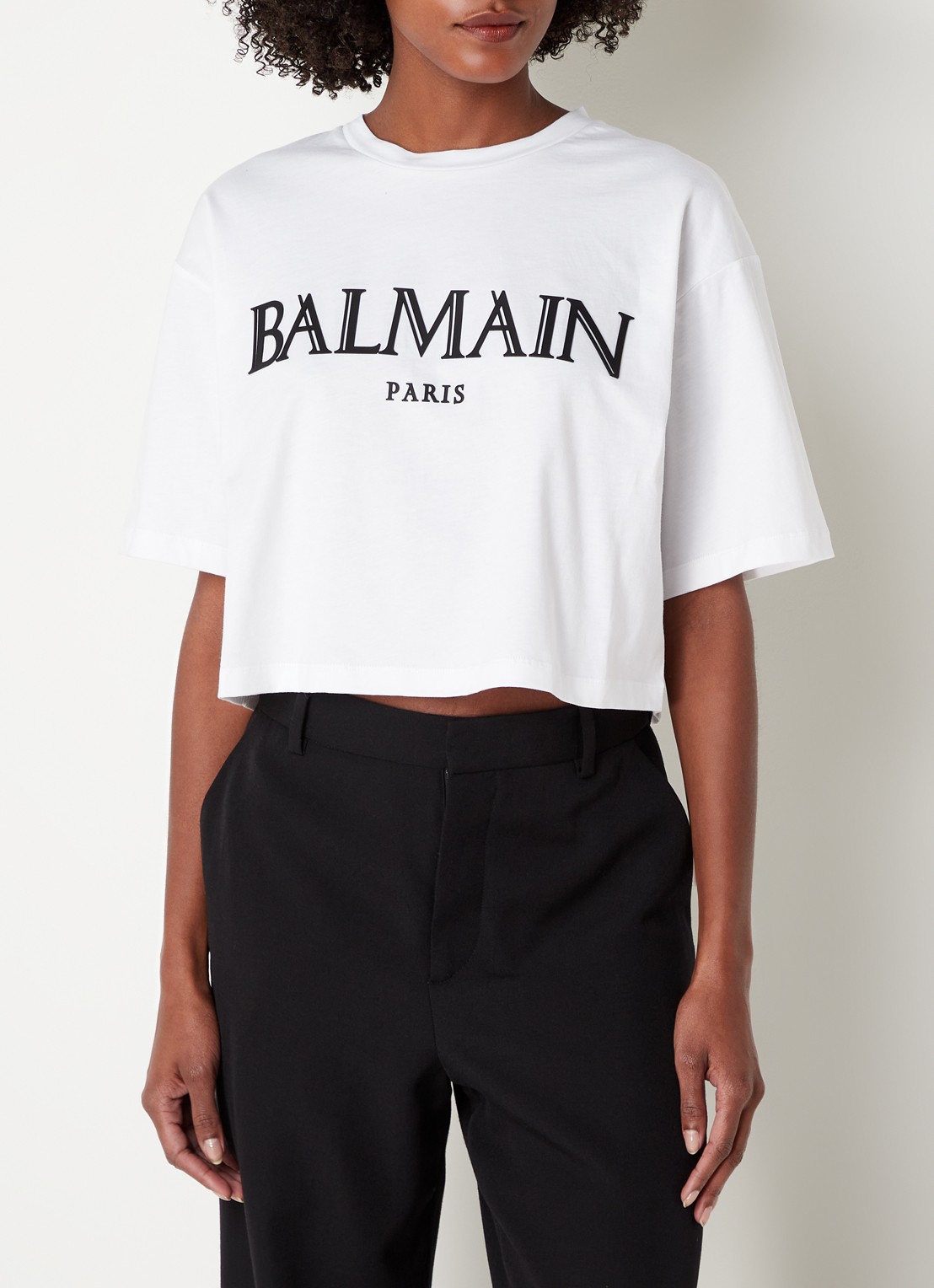 Balmain Crop top met logoprint - detail 3 wit