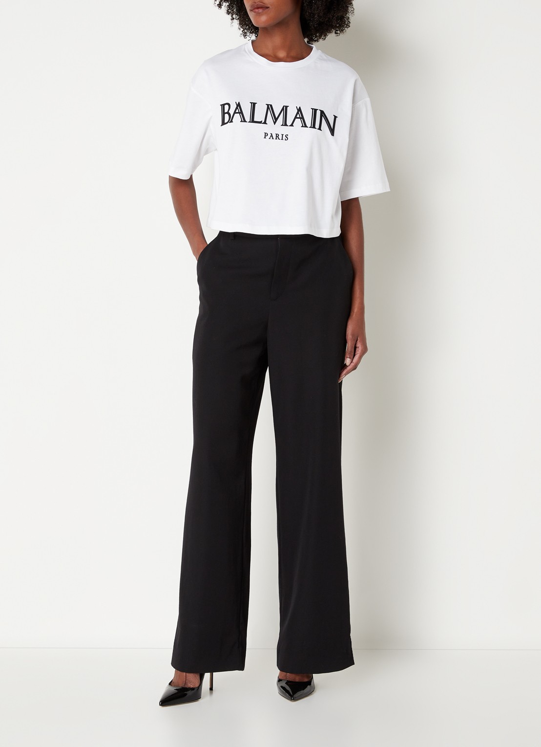 Balmain Crop top met logoprint - voorkant 2 wit