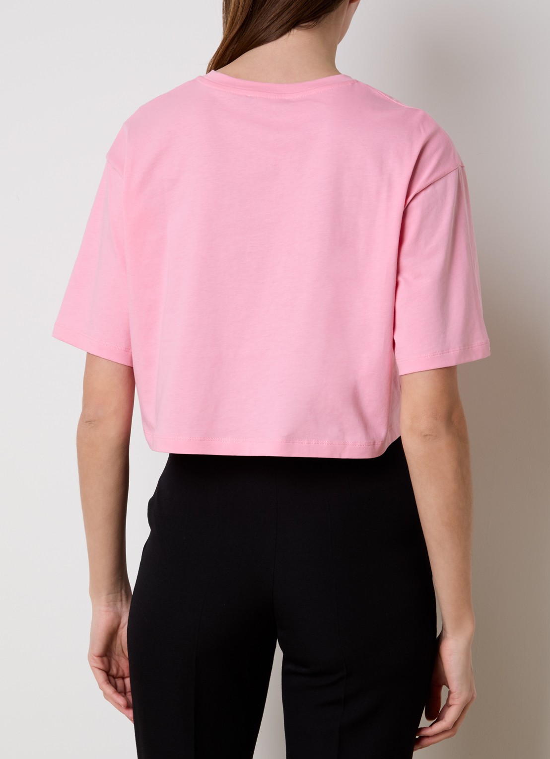 Balmain Cropped T-shirt met logoprint - achterkant roze