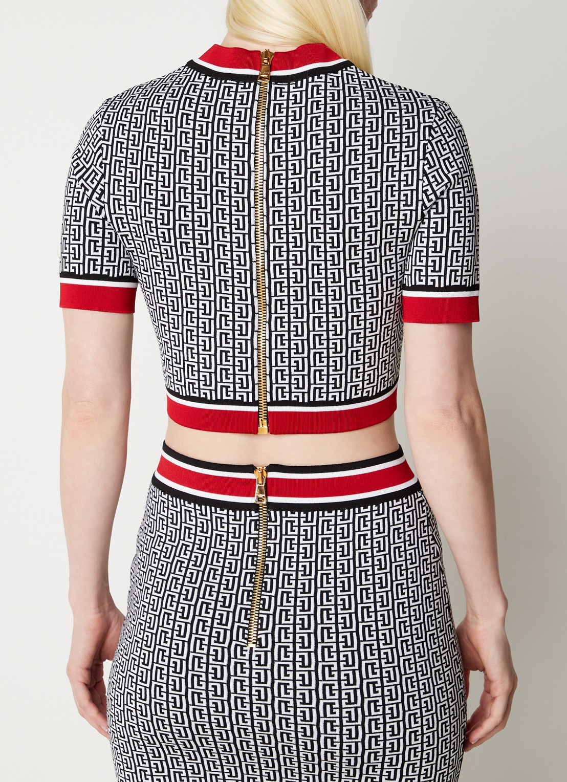 Balmain Cropped top met logoprint en sierknopen - achterkant zwart