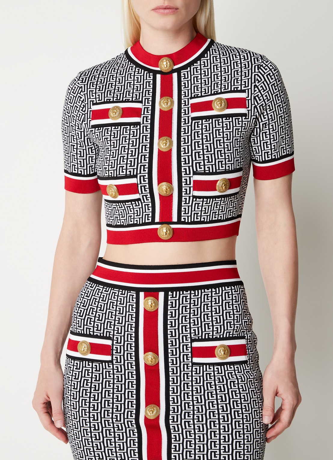 Balmain Cropped top met logoprint en sierknopen - detail 2 zwart