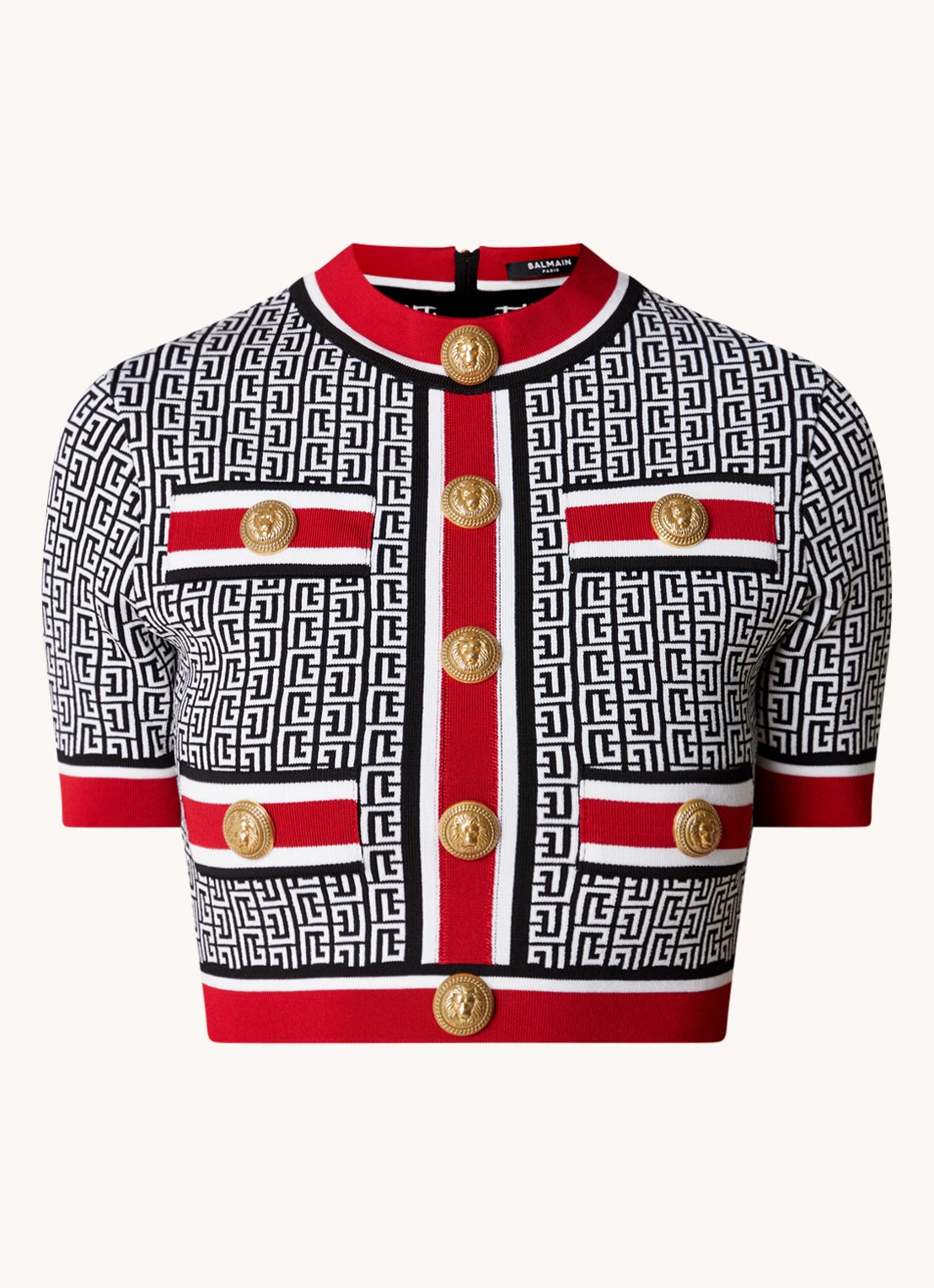 Balmain Cropped top met logoprint en sierknopen - voorkant 4 zwart