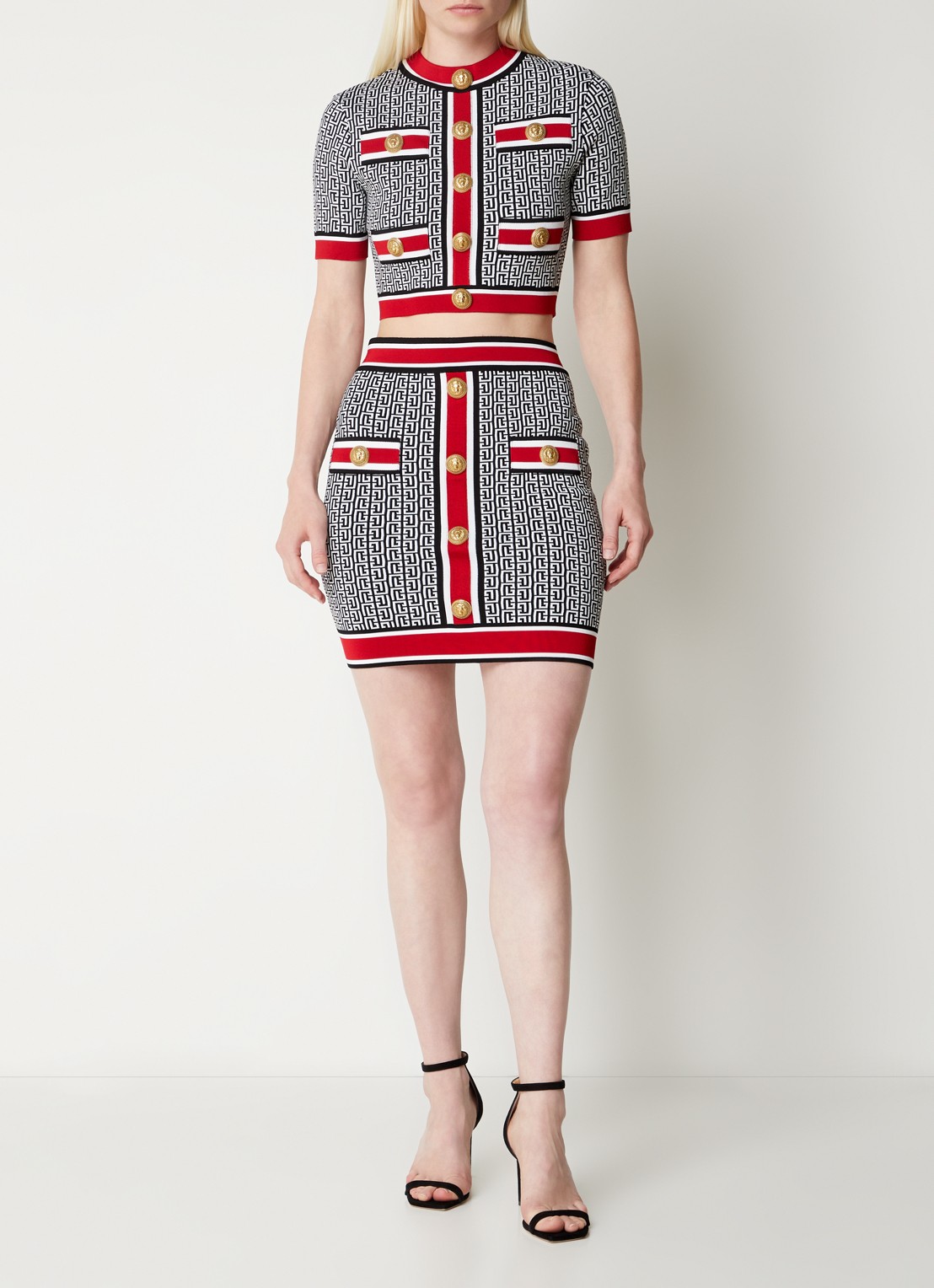 Balmain Cropped top met logoprint en sierknopen - voorkant 5 zwart