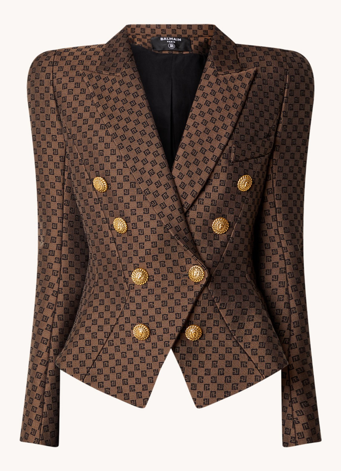 Balmain Double-breasted blazer met schoudervulling en logo jacquard dessin  - voorkant bruin