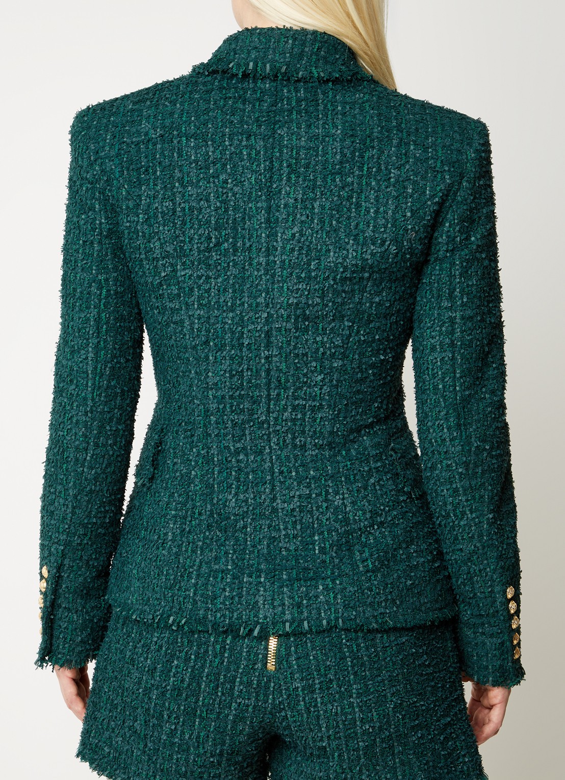 Balmain Double-breasted blazer van tweed en sierknopen - achterkant 3 bronsgroen