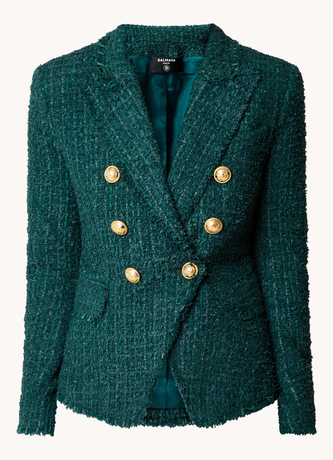Balmain Double-breasted blazer van tweed en sierknopen - voorkant 4 bronsgroen