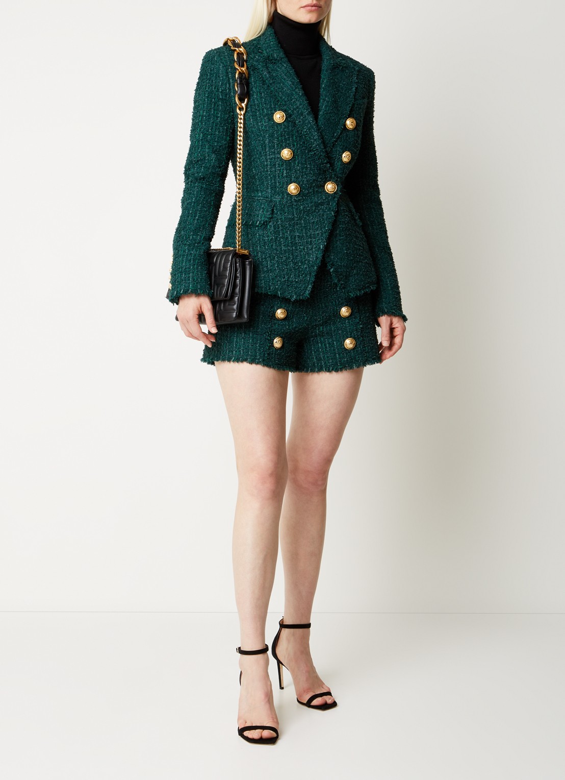 Balmain Double-breasted blazer van tweed en sierknopen - voorkant 5 bronsgroen
