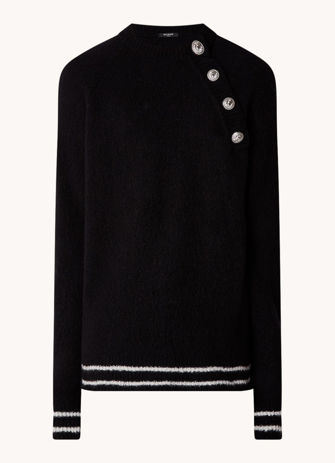 Balmain Grofgebreid pullover in kasjmierblend met sierknopen - voorkant zwart