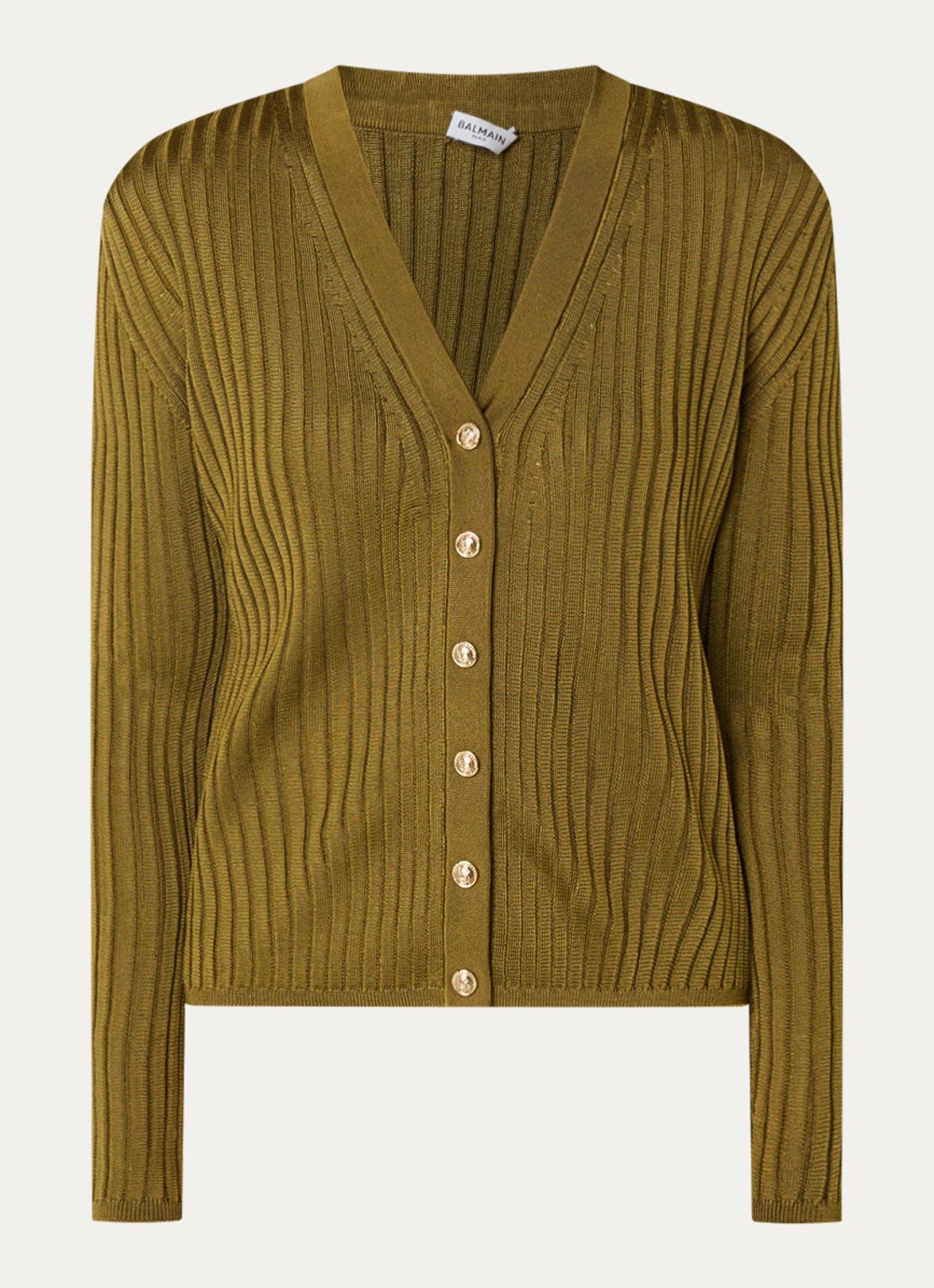 BALMAIN Grofgebreid vest met V-hals - voorkant mosgroen
