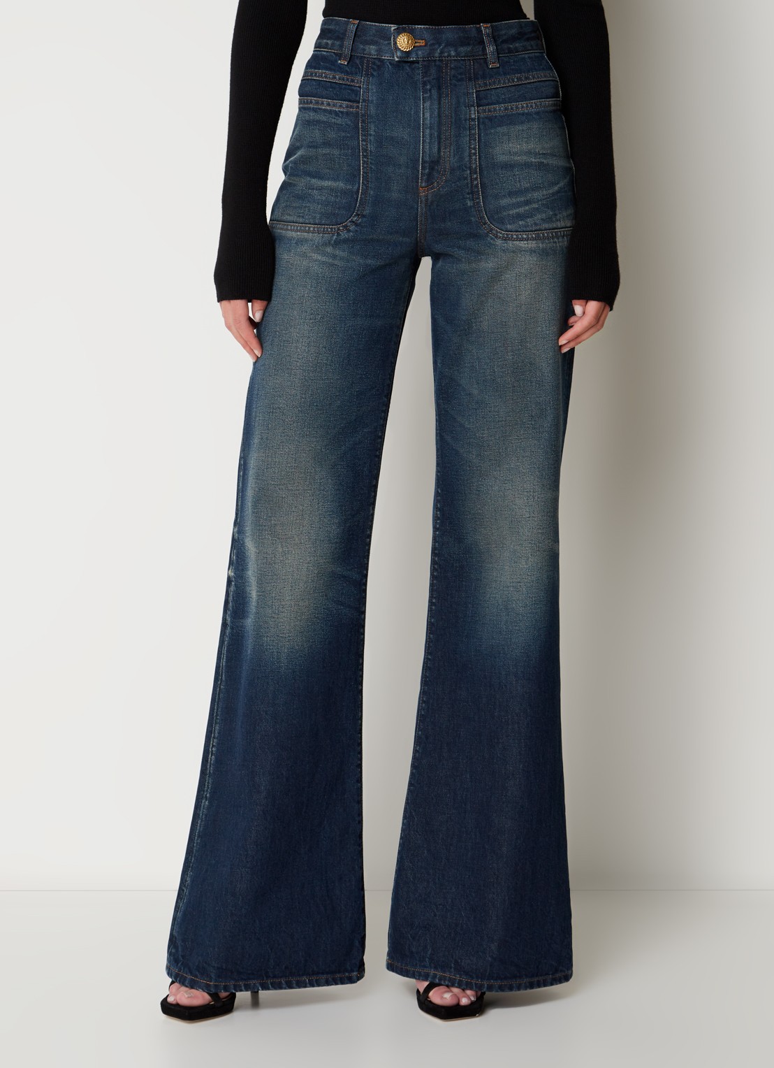 Balmain High waist flared jeans met donkere wassing - detail 4 indigo