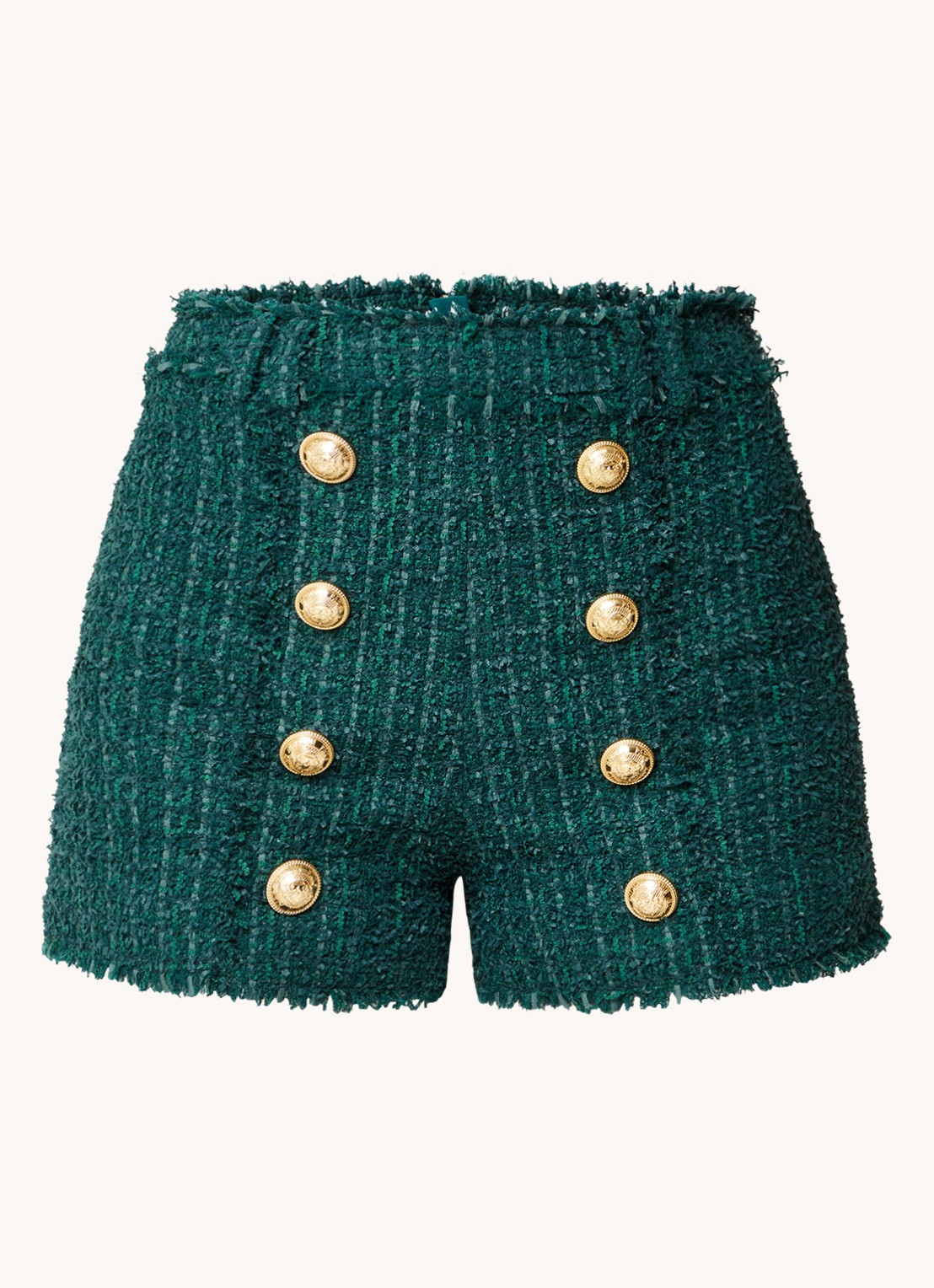 Balmain High waist straight fit korte broek van tweed - voorkant 4 donkergroen
