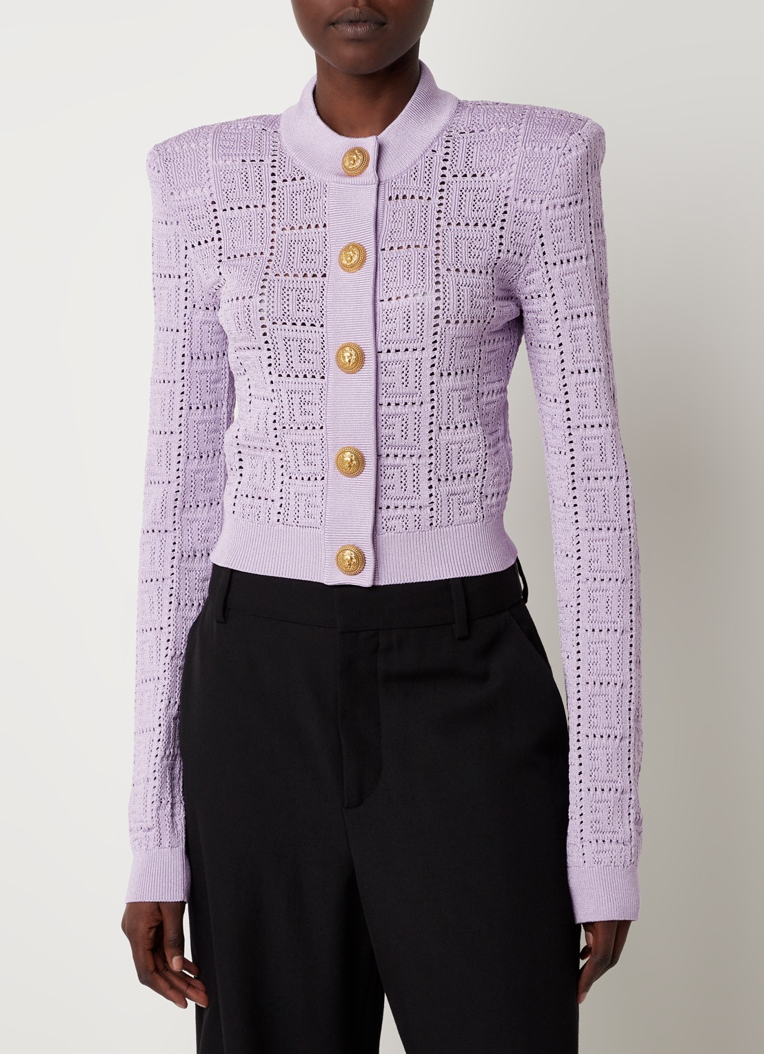Balmain Kabelgebreid cropped vest met opengewerkt dessin - detail 2 lavendel