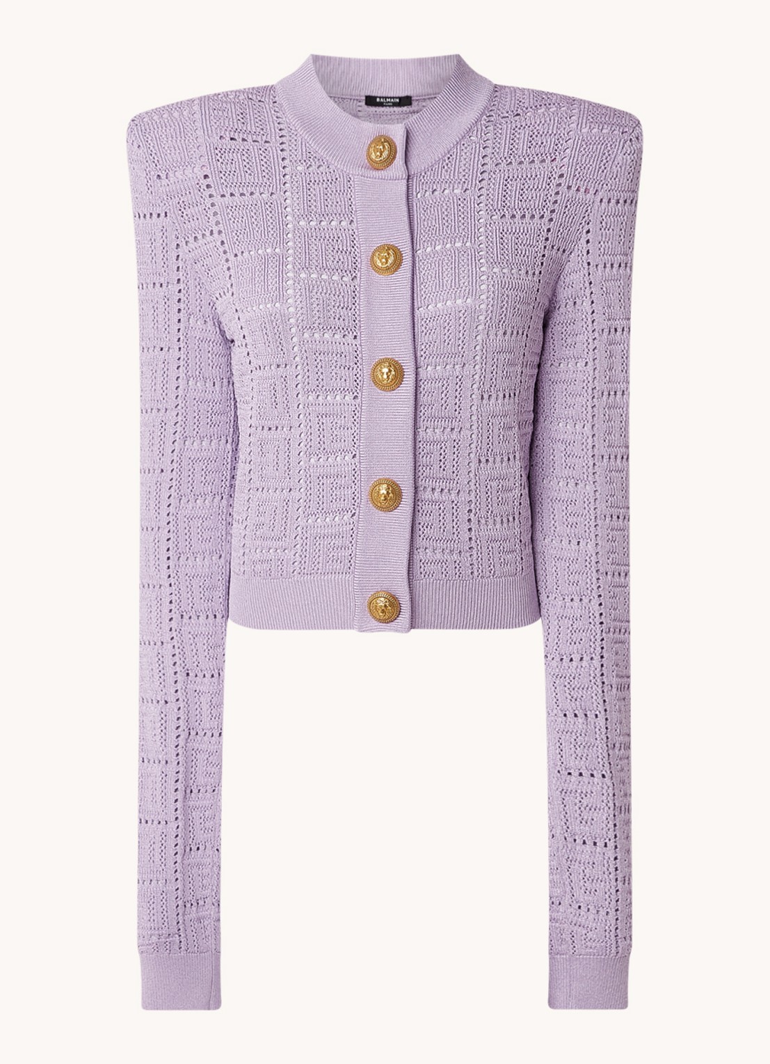 Balmain Kabelgebreid cropped vest met opengewerkt dessin - voorkant 4 lavendel
