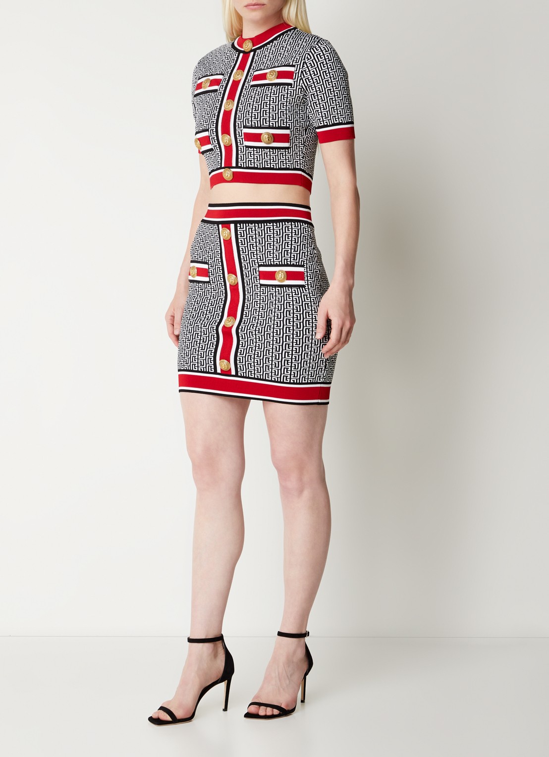 Balmain Minirok met logoprint - voorkant 2 zwart