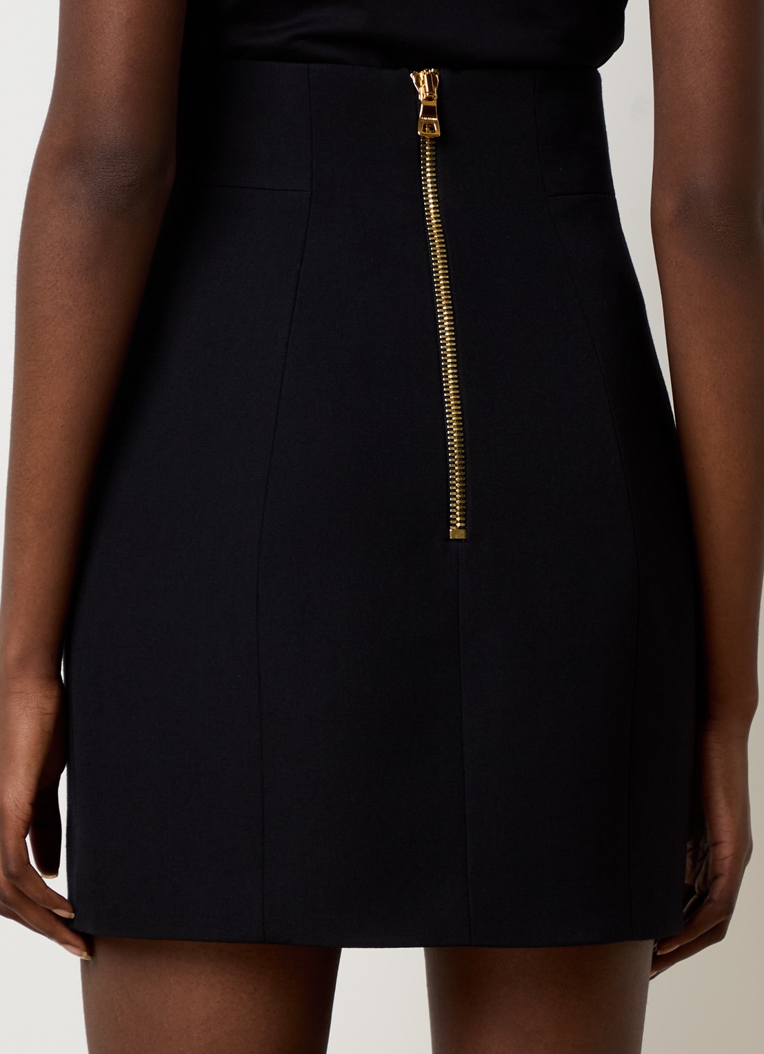 Balmain Minirok van scheerwol met sierknopen - achterkant zwart