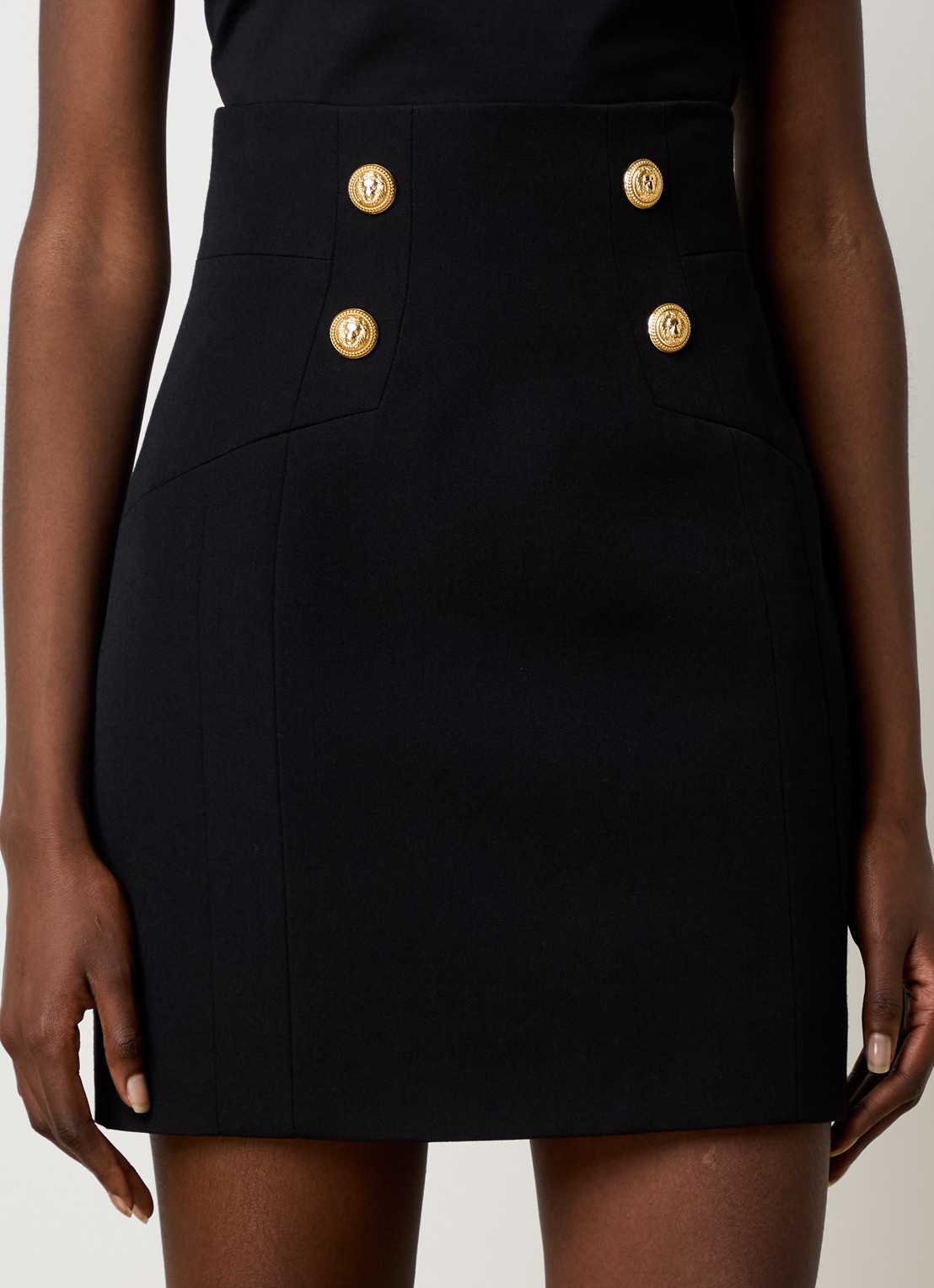 Balmain Minirok van scheerwol met sierknopen - detail 4 zwart