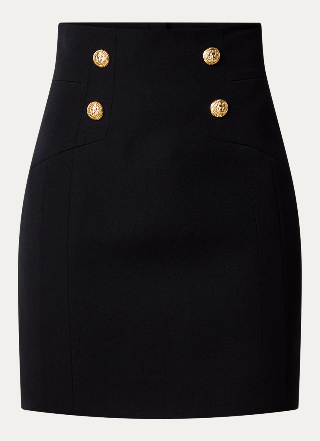 Balmain Minirok van scheerwol met sierknopen - voorkant 2 zwart