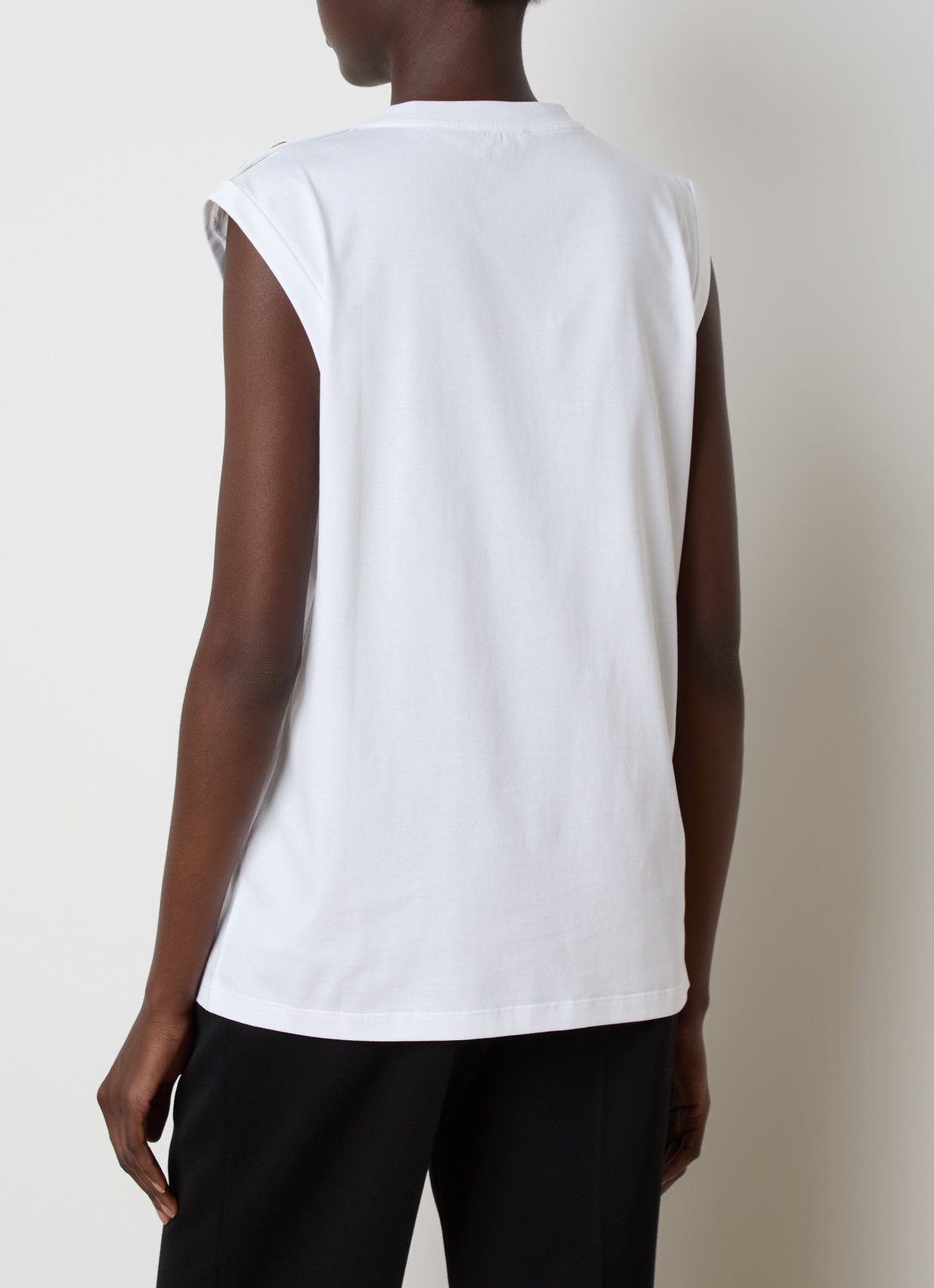 Balmain Mouwloze top met sierknopen en logoprint - achterkant wit