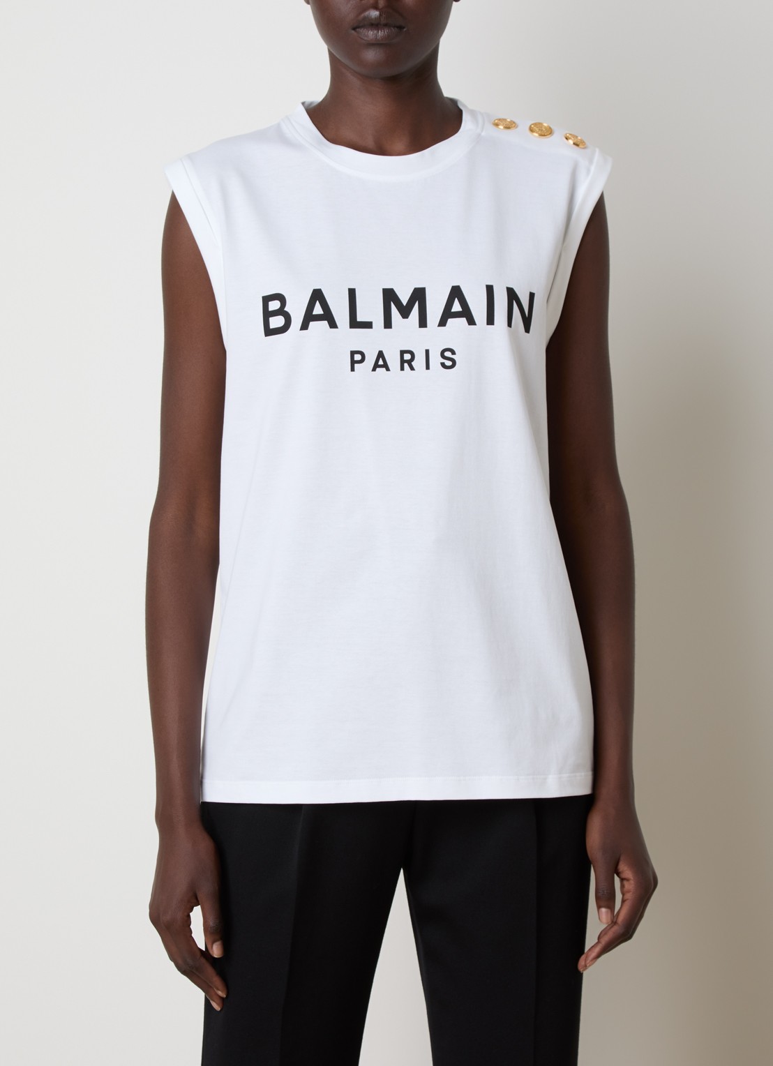 Balmain Mouwloze top met sierknopen en logoprint - detail 4 wit