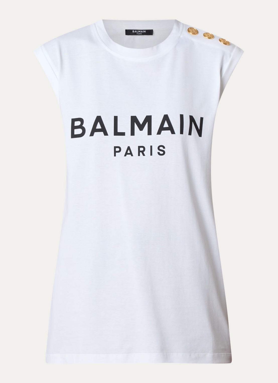 Balmain Mouwloze top met sierknopen en logoprint - voorkant 2 wit