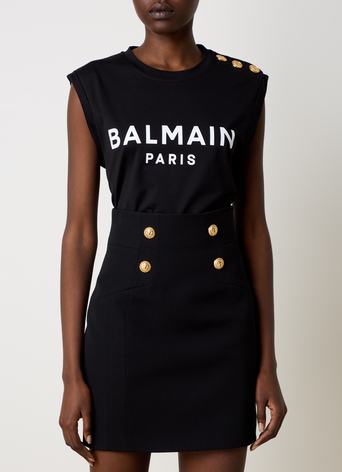 Balmain Mouwloze top met sierknopen en logoprint - detail 4 zwart
