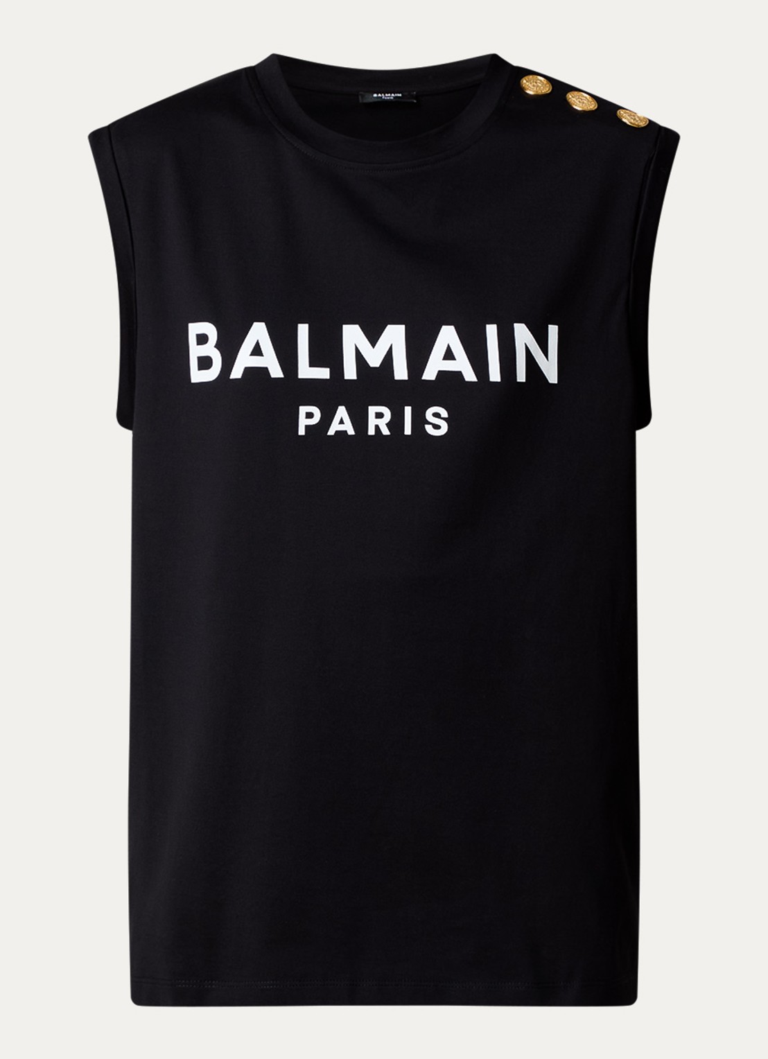 Balmain Mouwloze top met sierknopen en logoprint - voorkant 2 zwart
